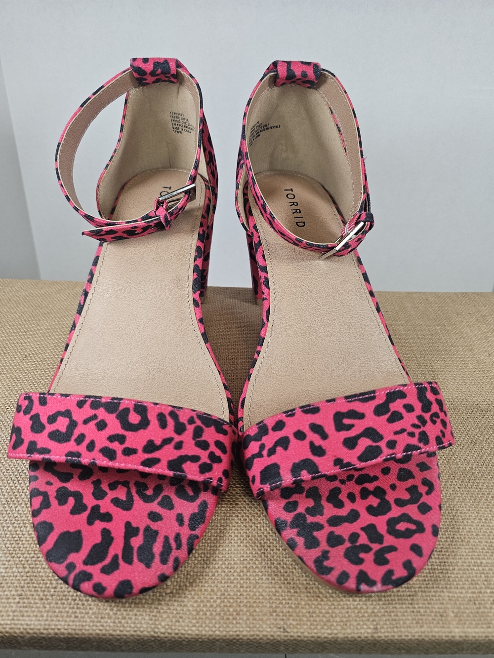 WIDE Torrid Pink Leopard Print Ankle-Strap Sandals